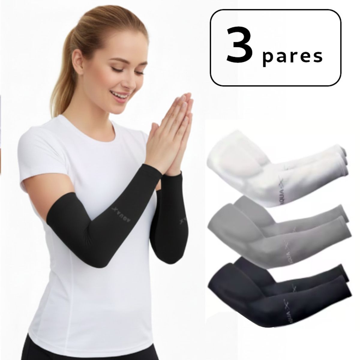 GENERICO - Pack 3 Pares Manga Deportiva Brazo Mujer UV Moto Ciclismo Voley AQUAX®