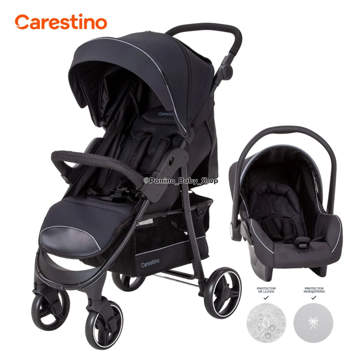 CARESTINO - Coche Cuna Travel System CARESTINO -CITY TRAVEL V3- Negro