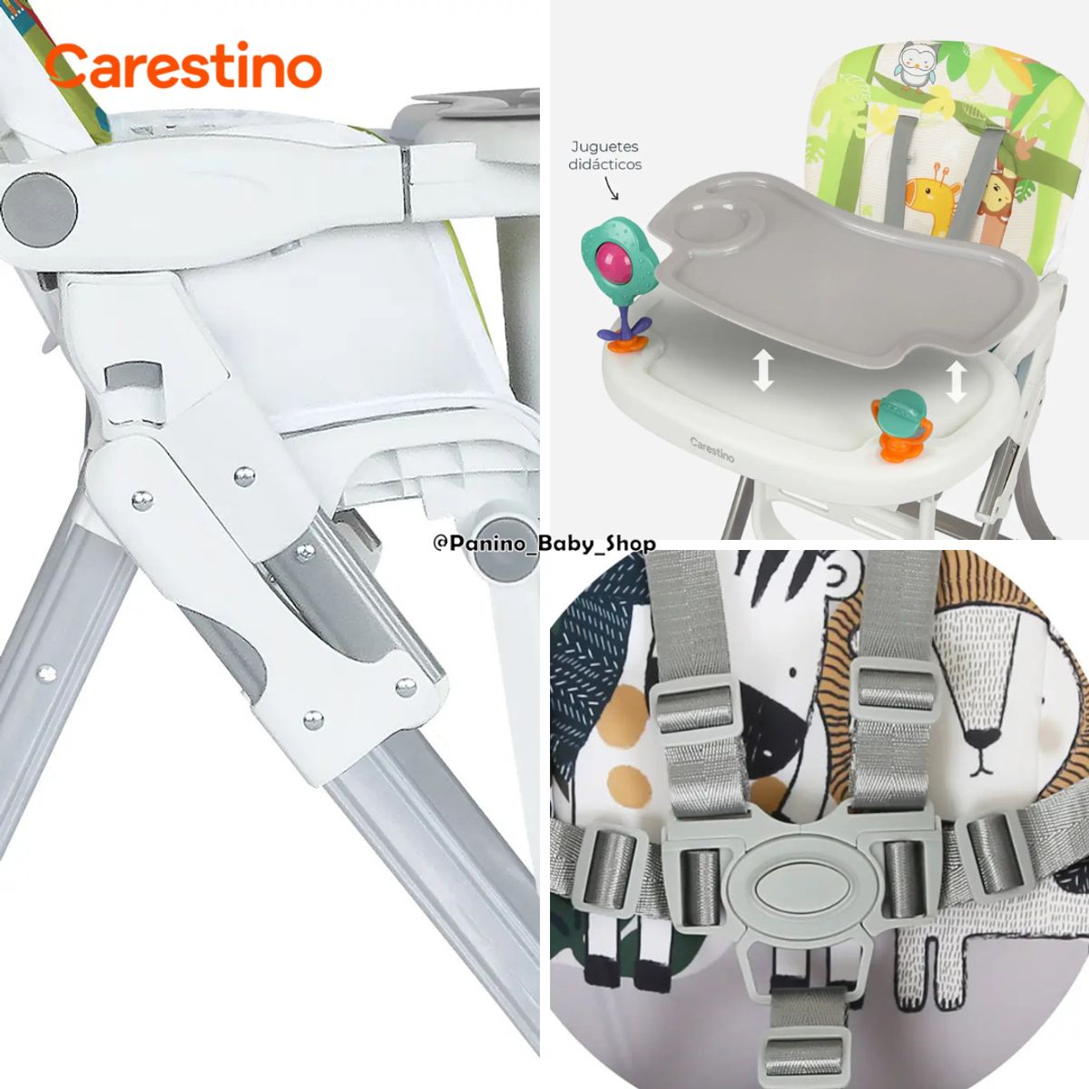 CARESTINO - Silla de Comer Plegable Compacto CARESTINO -RIO- Gris