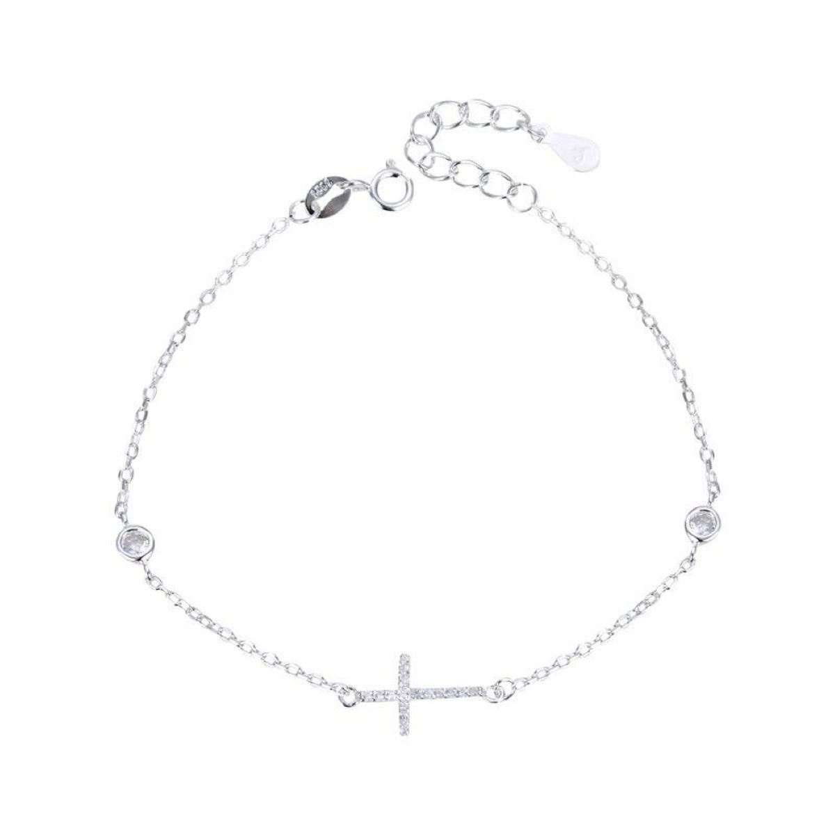 SANTORAL - Pulsera Cruz Brillos y Punto de Luz - Plata