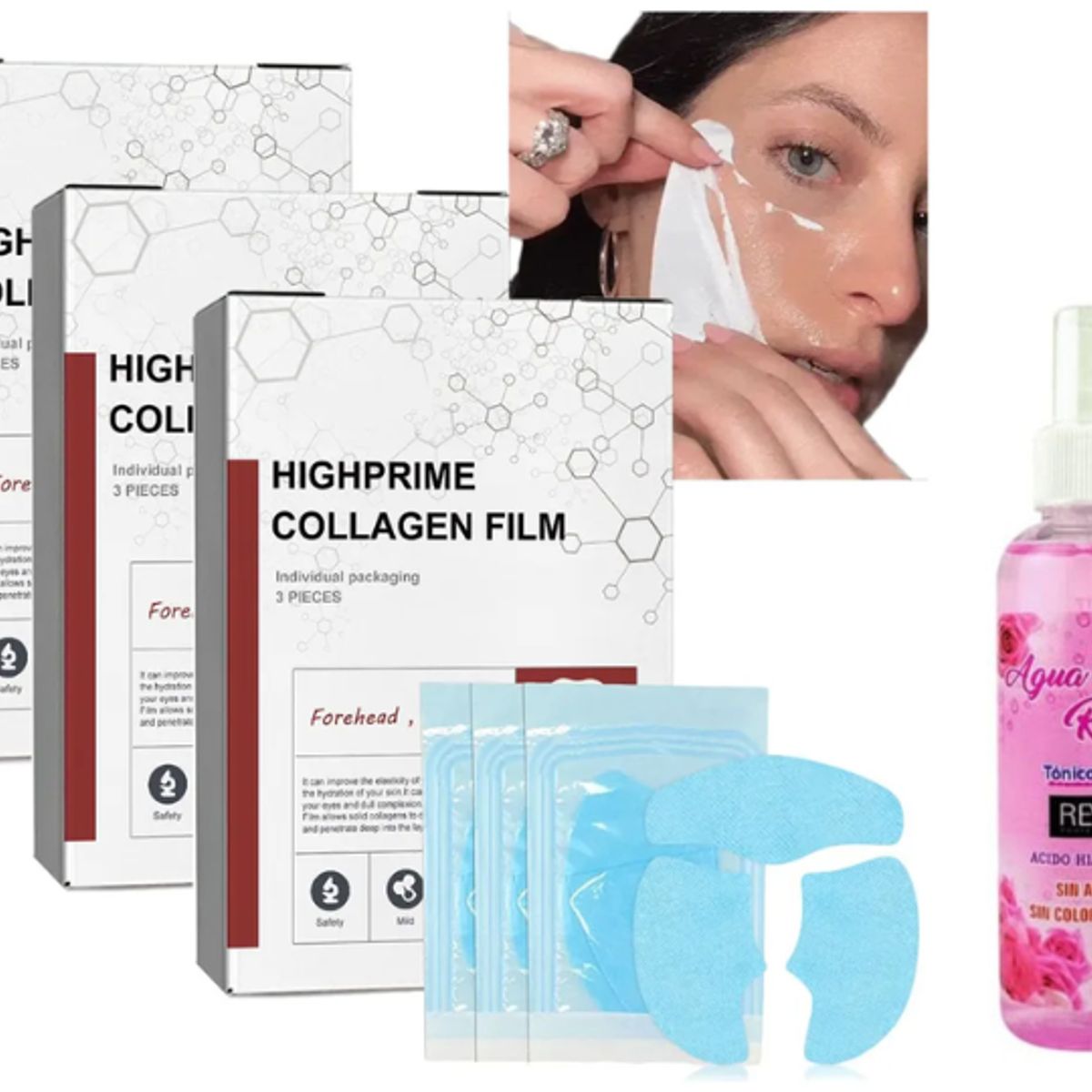 GENERICO - 3 PACK MASCARILLA FACIAL DE COLAGENO + AGUA DE ROSAS