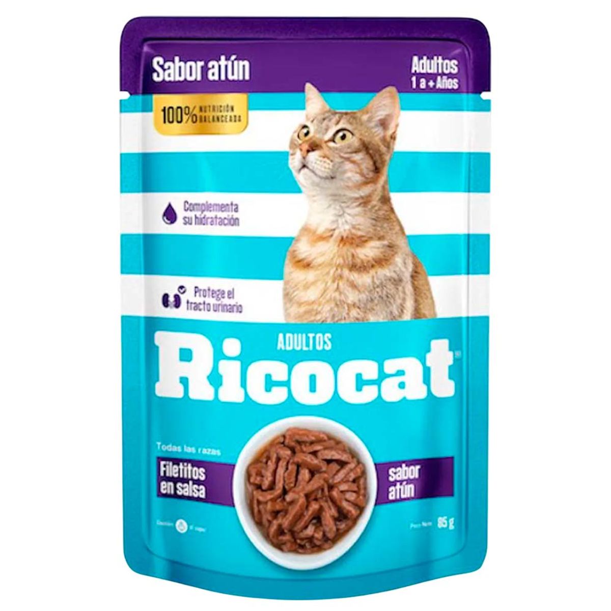 RICOCAT - Pack Caja x15 Comida Húmeda Gato Ricocat Filetito Atún 85gr