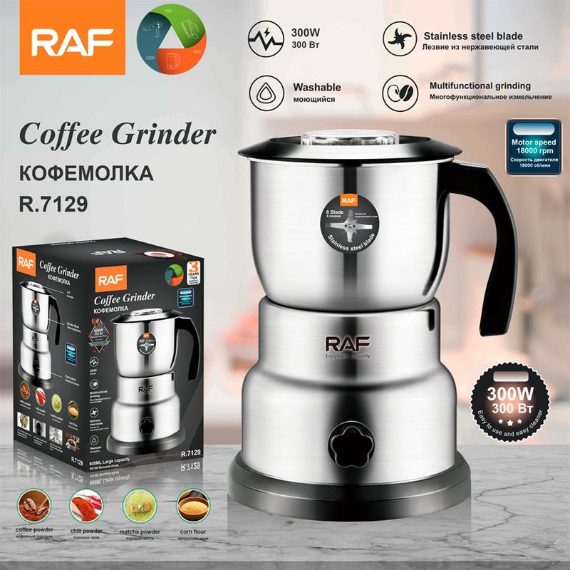 RAFF - MOLINILLO ELÉCTRICO DE CAFÉ GRANOS Y ESPECIAS DE 4 CUCHILLAS - 300W