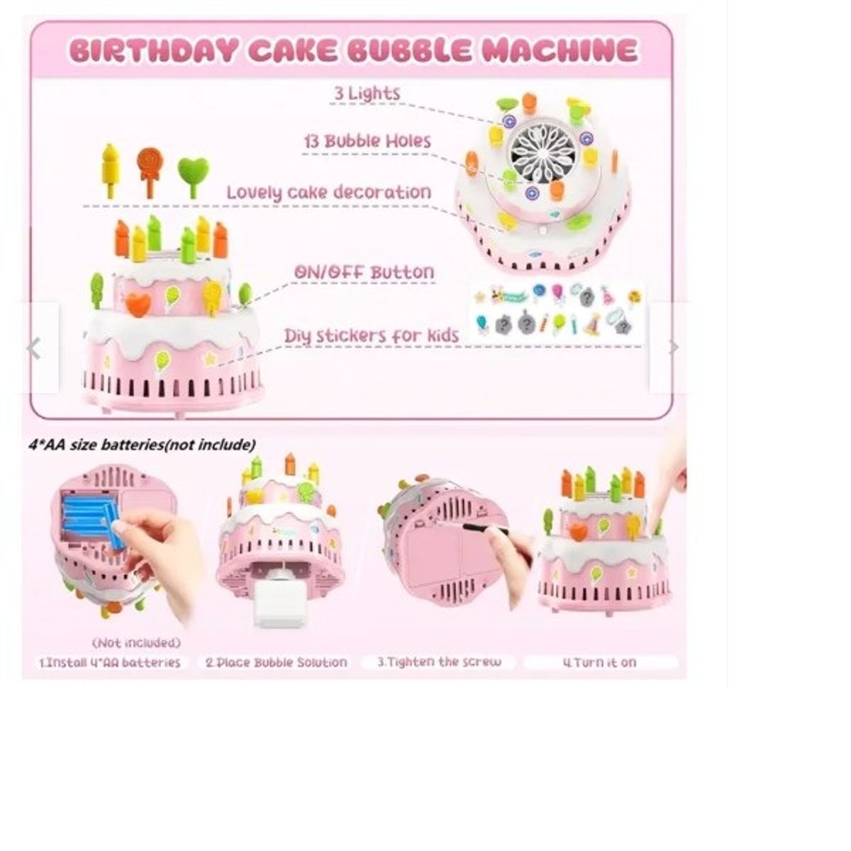 GENERICO - Torta Burbujera Rosado Recargable Cumpleaños