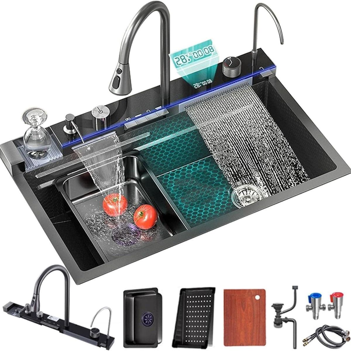 GENERICO - LAVADERO DE COCINA MULTIFUNCIONAL DE 5 TECLAS Y DOBLE CASCADA