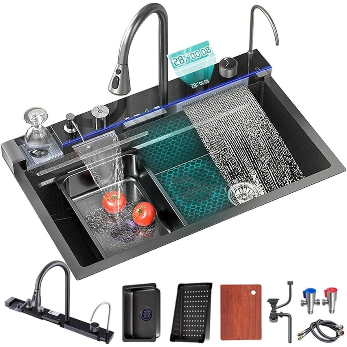 GENERICO - LAVADERO DE COCINA MULTIFUNCIONAL DE 5 TECLAS Y DOBLE CASCADA