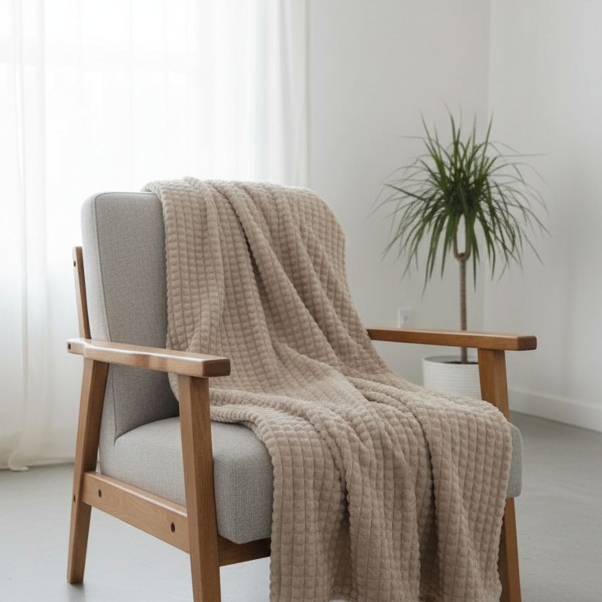 GENERICO - Manta Doble Cara Waffer Beige Camel  Arena 120 x 179 cm – Zalmohadas