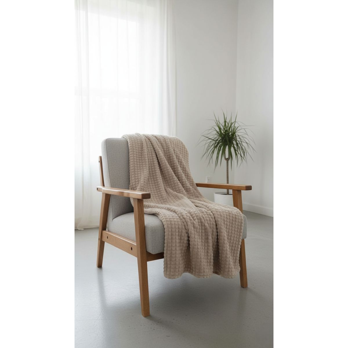 GENERICO - Manta Doble Cara Waffer Beige Camel  Arena 120 x 179 cm – Zalmohadas