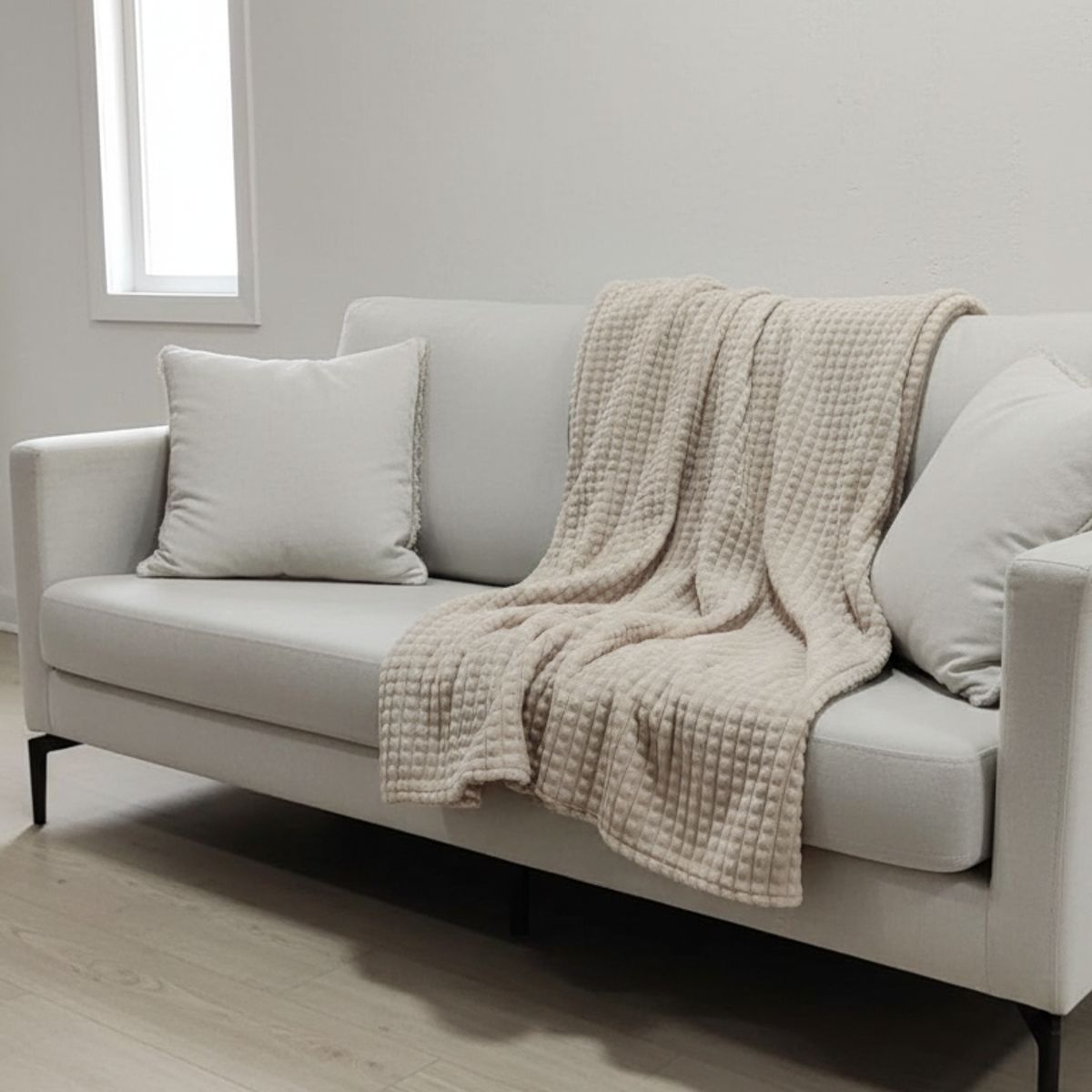 GENERICO - Manta Doble Cara Waffer Beige Camel 179 x 150 cm – Zalmohadas