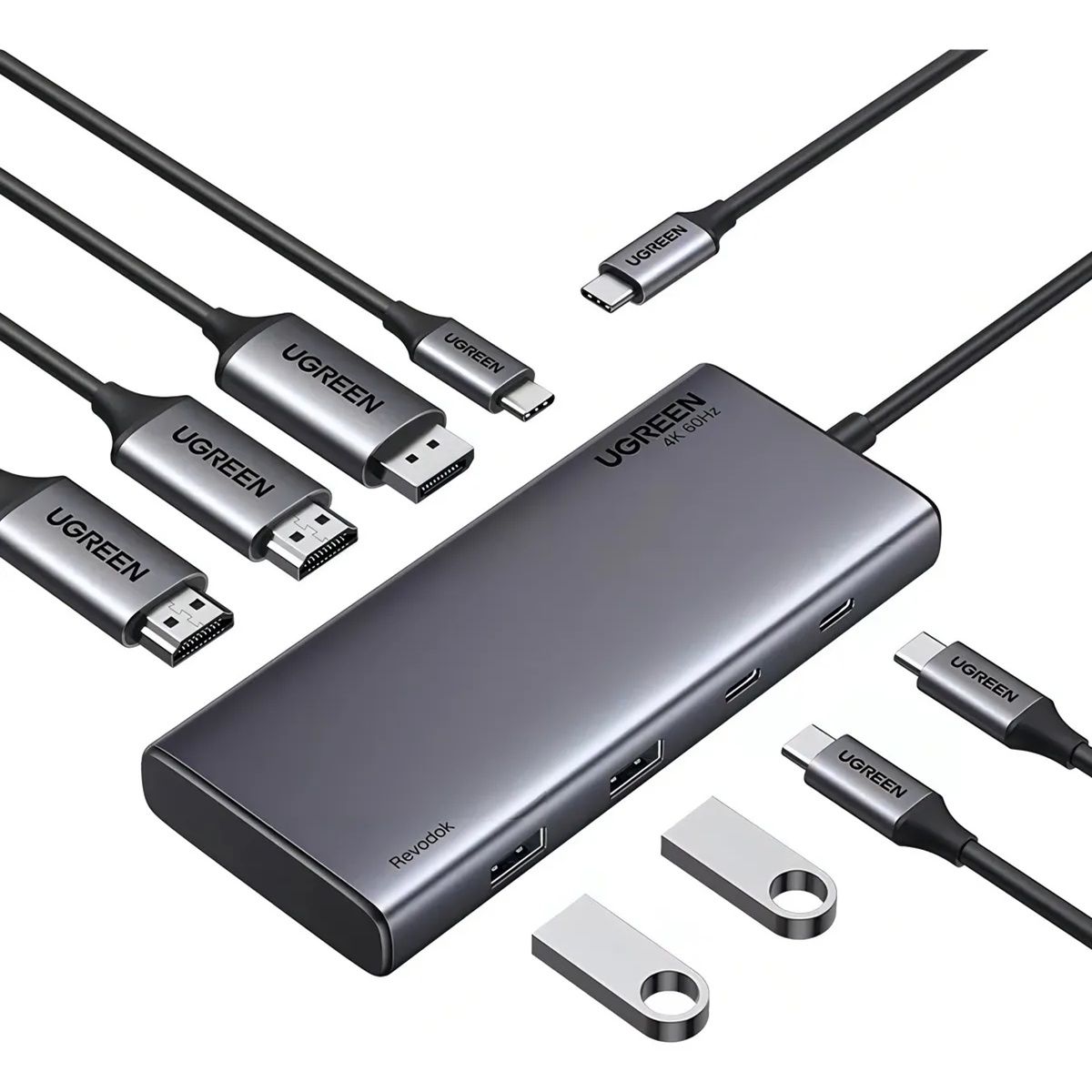 UGREEN - Hub Ugreen  8 En 1 USB-C Revodok 4k Hdmi Con 2 HDMI, DP, 2 puertos USB A&C 3.2, 100W PD- CM639