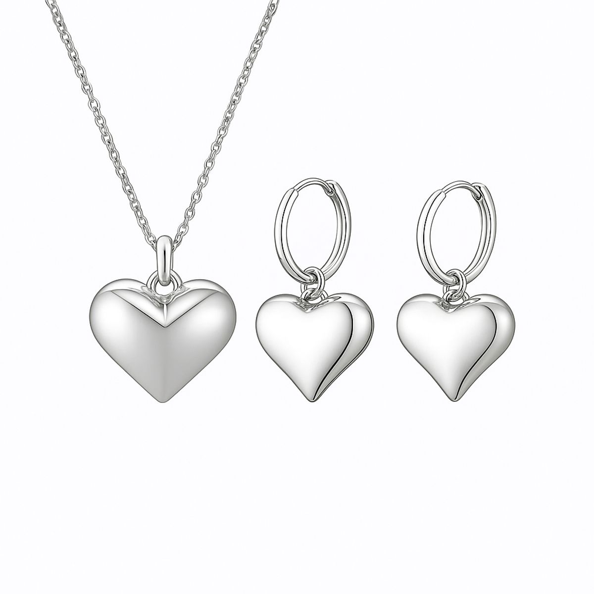 GENERICO - Set Collar y Aretes Corazón Plateado en Acero Inoxidable para Mujer