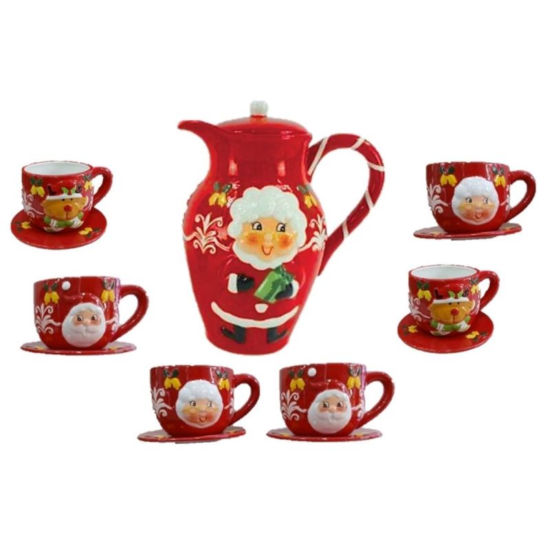 GENERICO - SET JARRON MAS TAZAS CHOCOLATERAS MAMA NOELA 13 PIEZAS