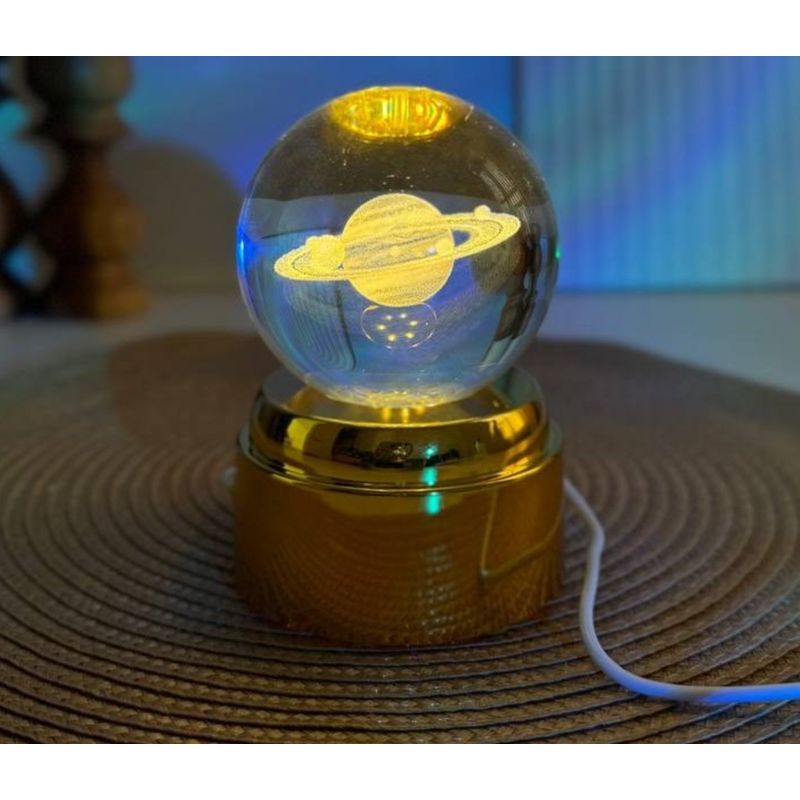 GENERICO - ESFERA CRISTAL GIRATORIO 3D LÁMPARA LED DORADO ADORNO GRANDE