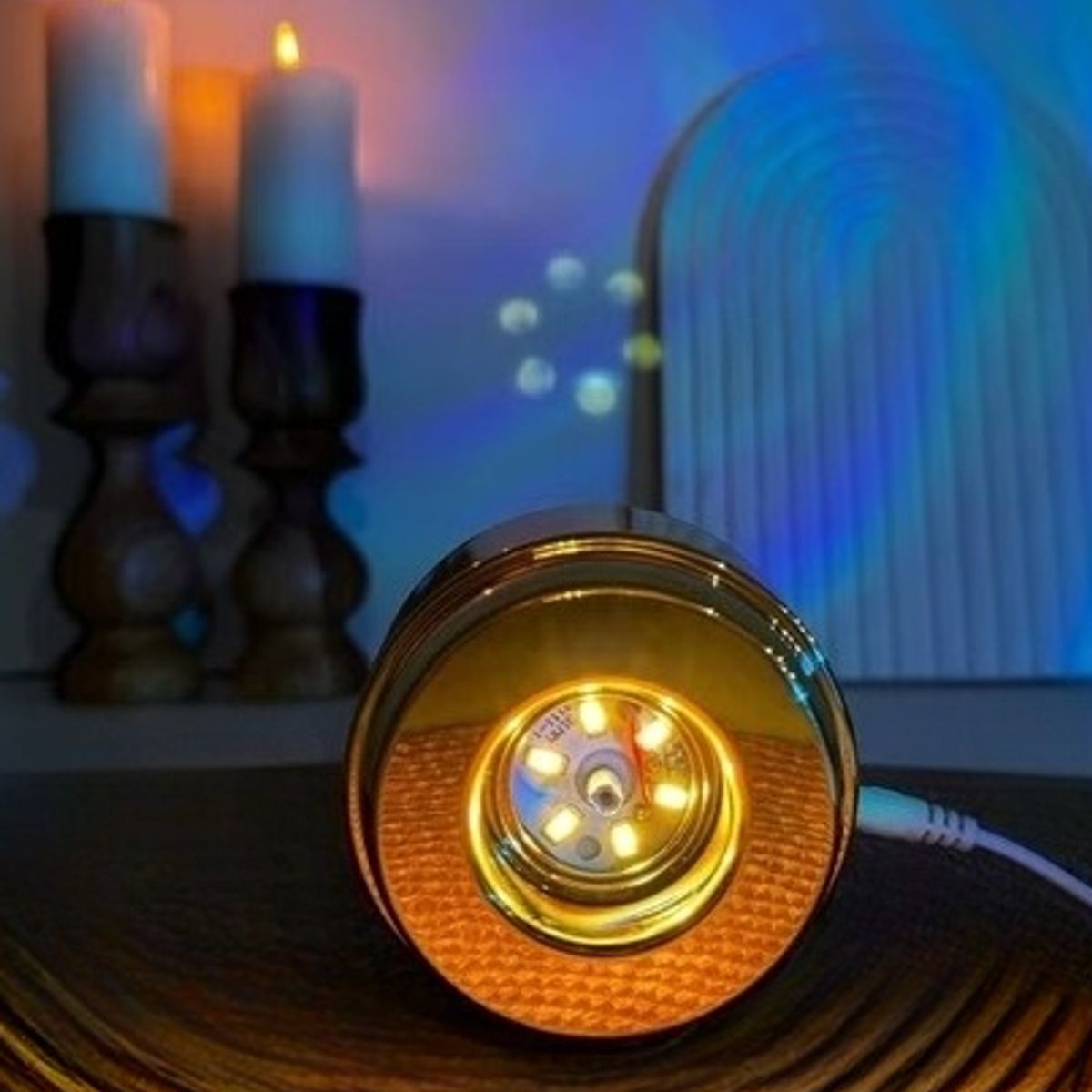 GENERICO - ESFERA CRISTAL GIRATORIO 3D LÁMPARA LED DORADO ADORNO GRANDE