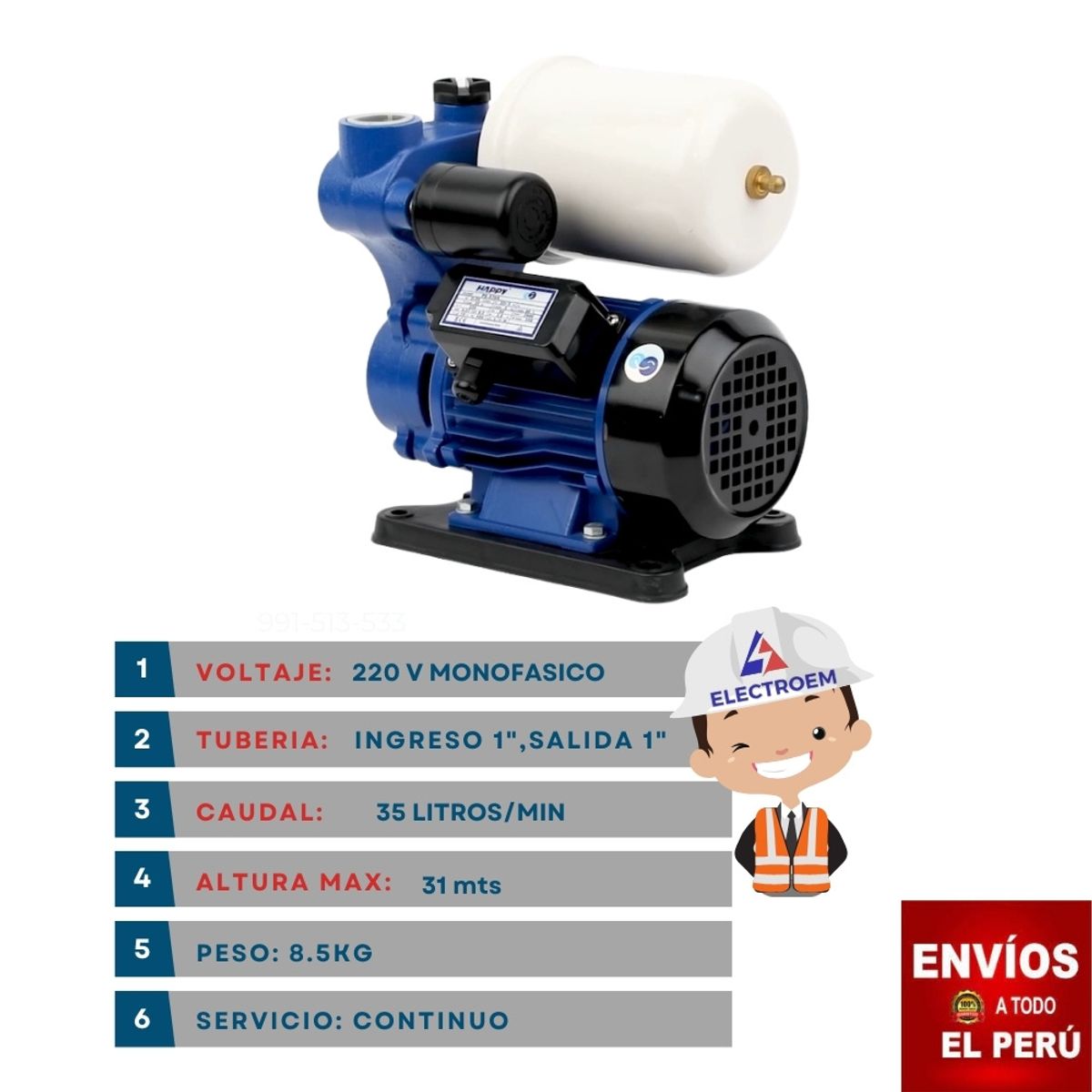 GENERICO - BOMBA DE AGUA PRESURIZADORA 1/2HP PARA DUCHA , THERMA  Y LAVADORA.