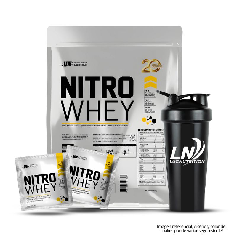 UNIVERSE NUTRITION - Nitro whey 3 Kg Chocolate + Shaker + 2 Sachet Nitro Whey