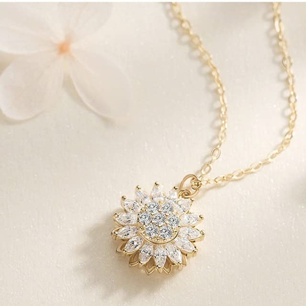GENERICO - COLLAR GIRASOL DORADO CON CIRCONIAS BRILLANTES PARA MUJER JOYERIA FINA