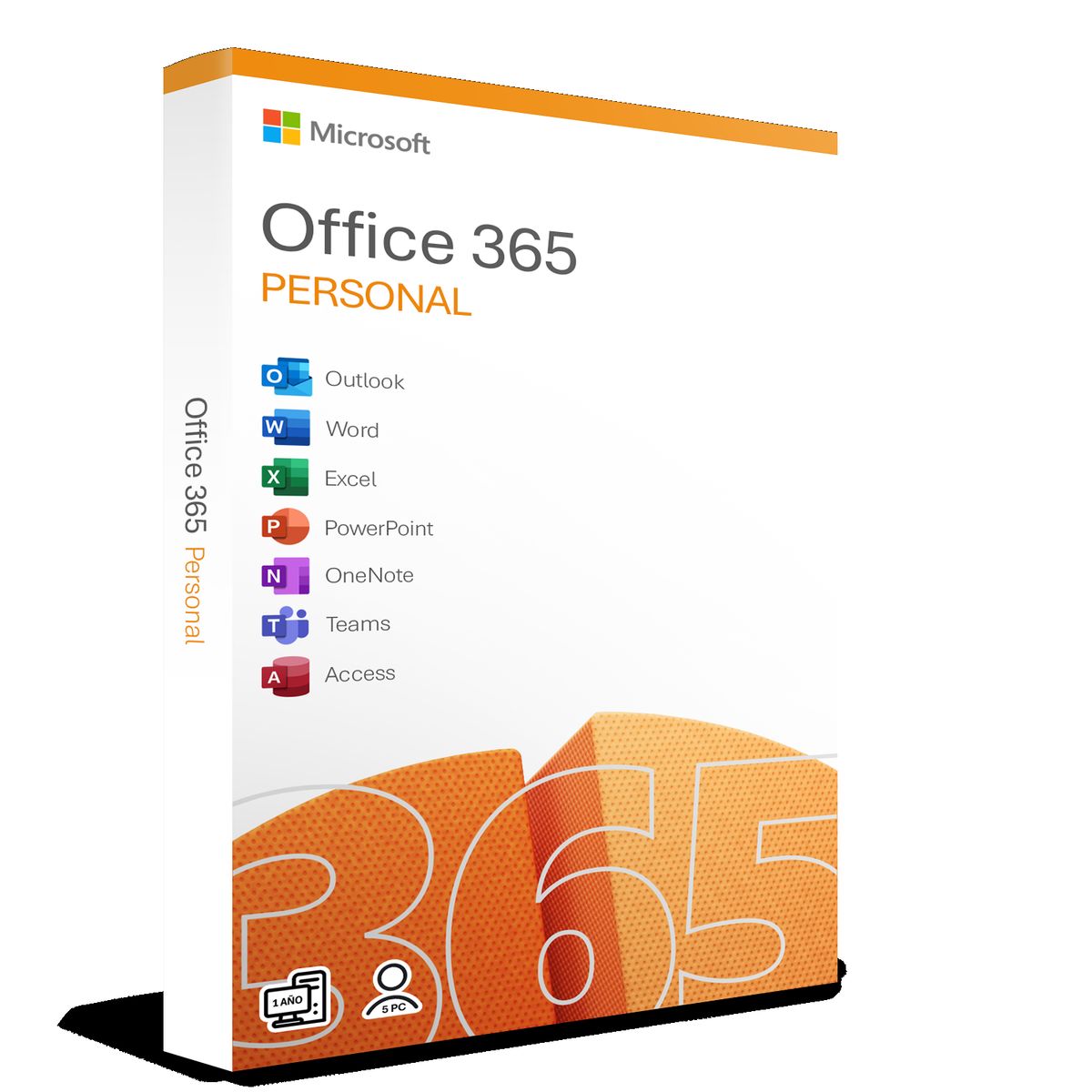 MICROSOFT - Microsoft Office 365 Personal, codigo de 25 digitos, 1 año, 1 usuario, 5 dispositivos