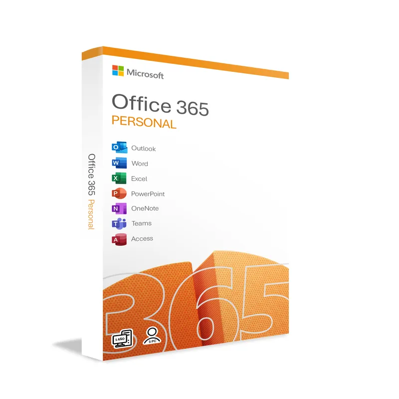 MICROSOFT - Microsoft Office 365 Personal, codigo de 25 digitos, 1 año, 1 usuario, 5 dispositivos