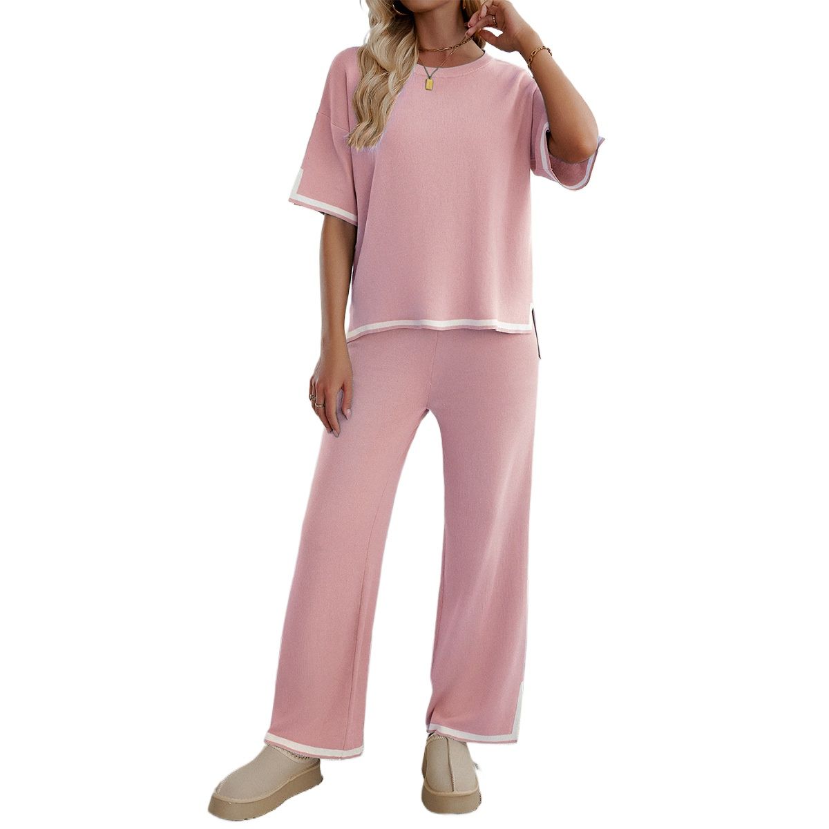 TIOZONEY - Trajes casuales para mujer-Rosa