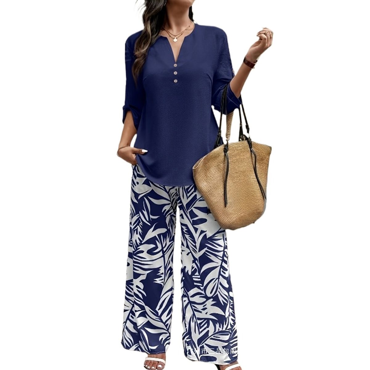 TIOZONEY - Conjunto informal para mujer-Azul