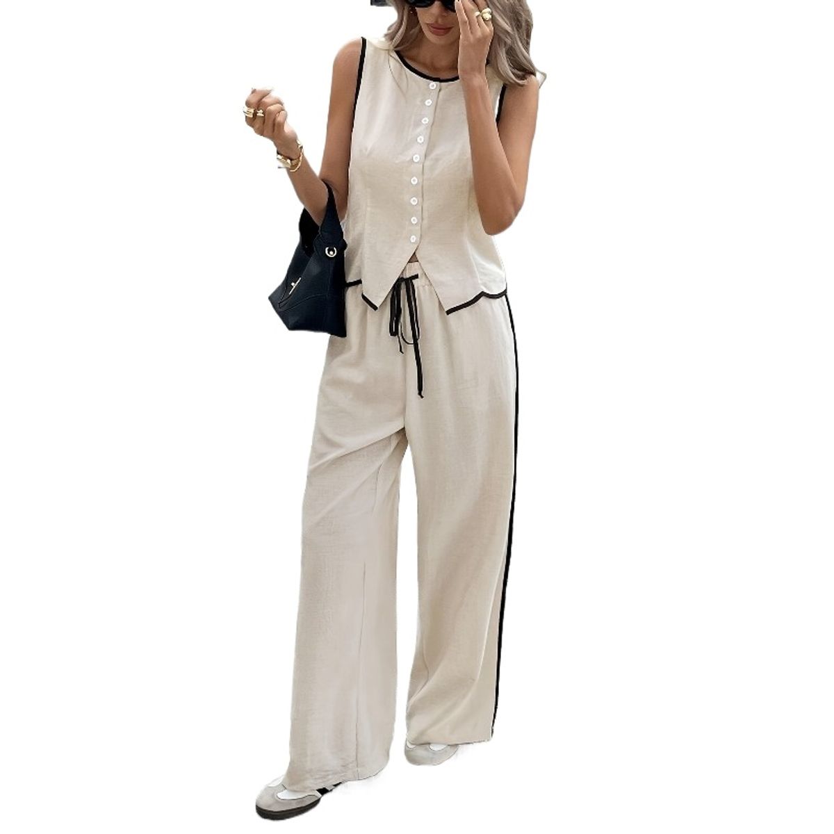 TIOZONEY - Conjunto informal para mujer-Beige