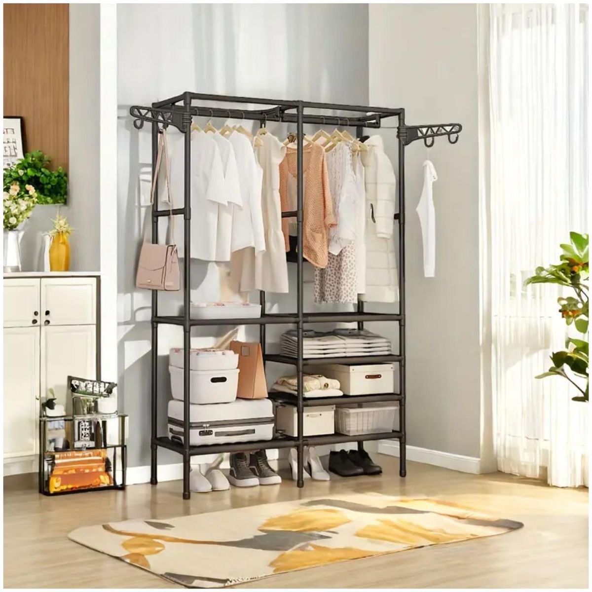 GENERICO - Ropero Colgador Organizador de Ropa 2 Cuerpos 173x107x36cm Negro