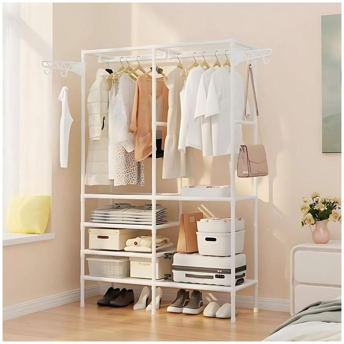 GENERICO - Ropero Colgador Organizador de Ropa 2 Cuerpos 173x107x36cm Blanco