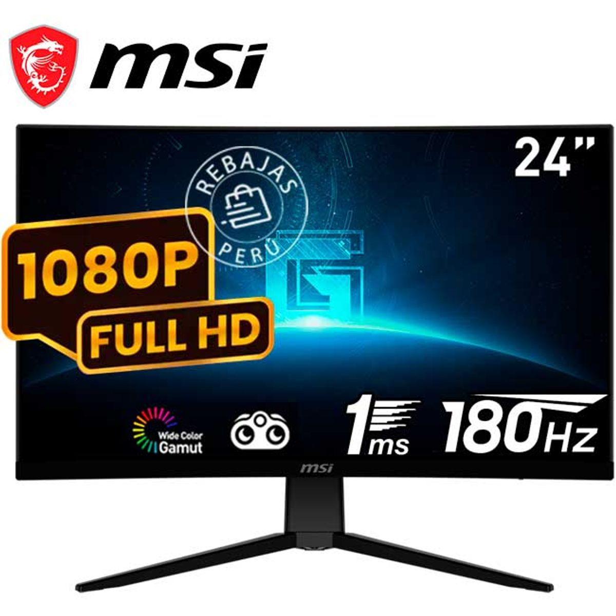 MSI - Monitor curvo gaming MSI G2422C 24” FHD VA 180Hz 1ms HDMI DP Adaptative Sync
