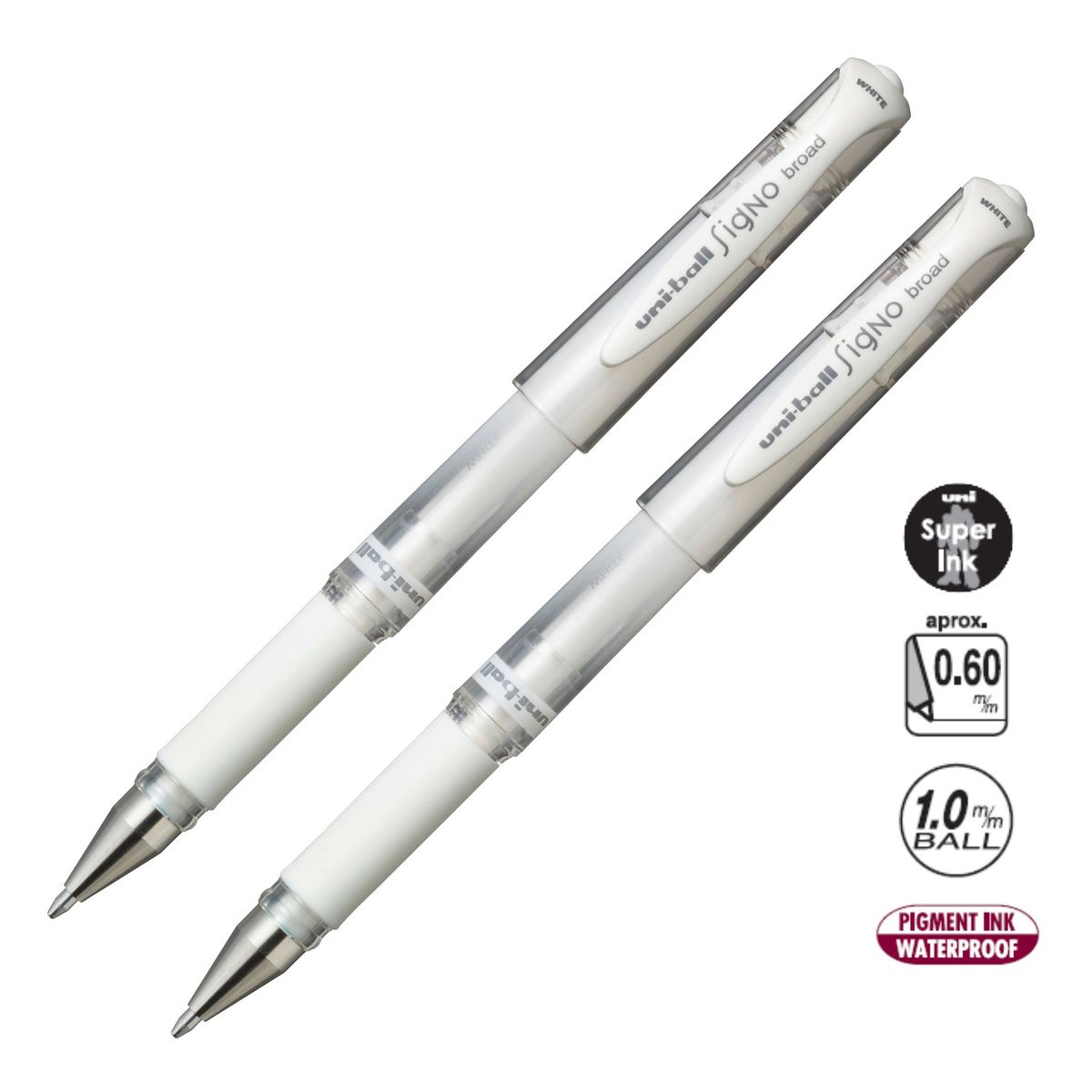UNI BALL - UNI Signo Broad UM-153 Bolígrafo Tinta Gel Blanco Pack x 2