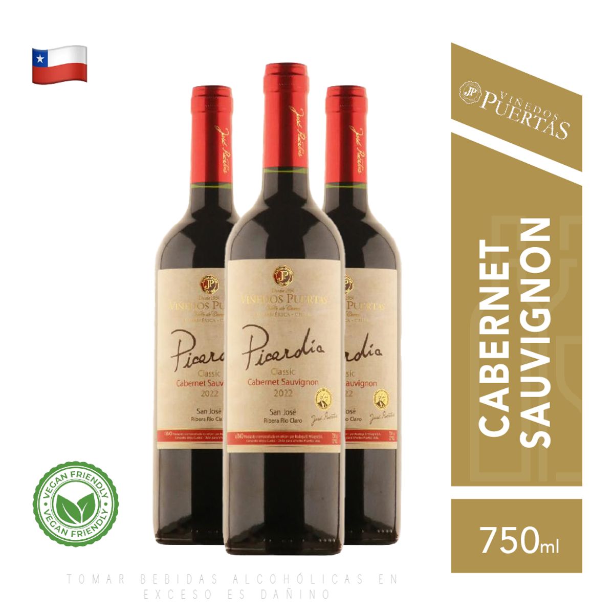 VIÑEDOS PUERTAS - Vino Picardía Cabernet Sauvignon - Viñedos Puertas Pack x3