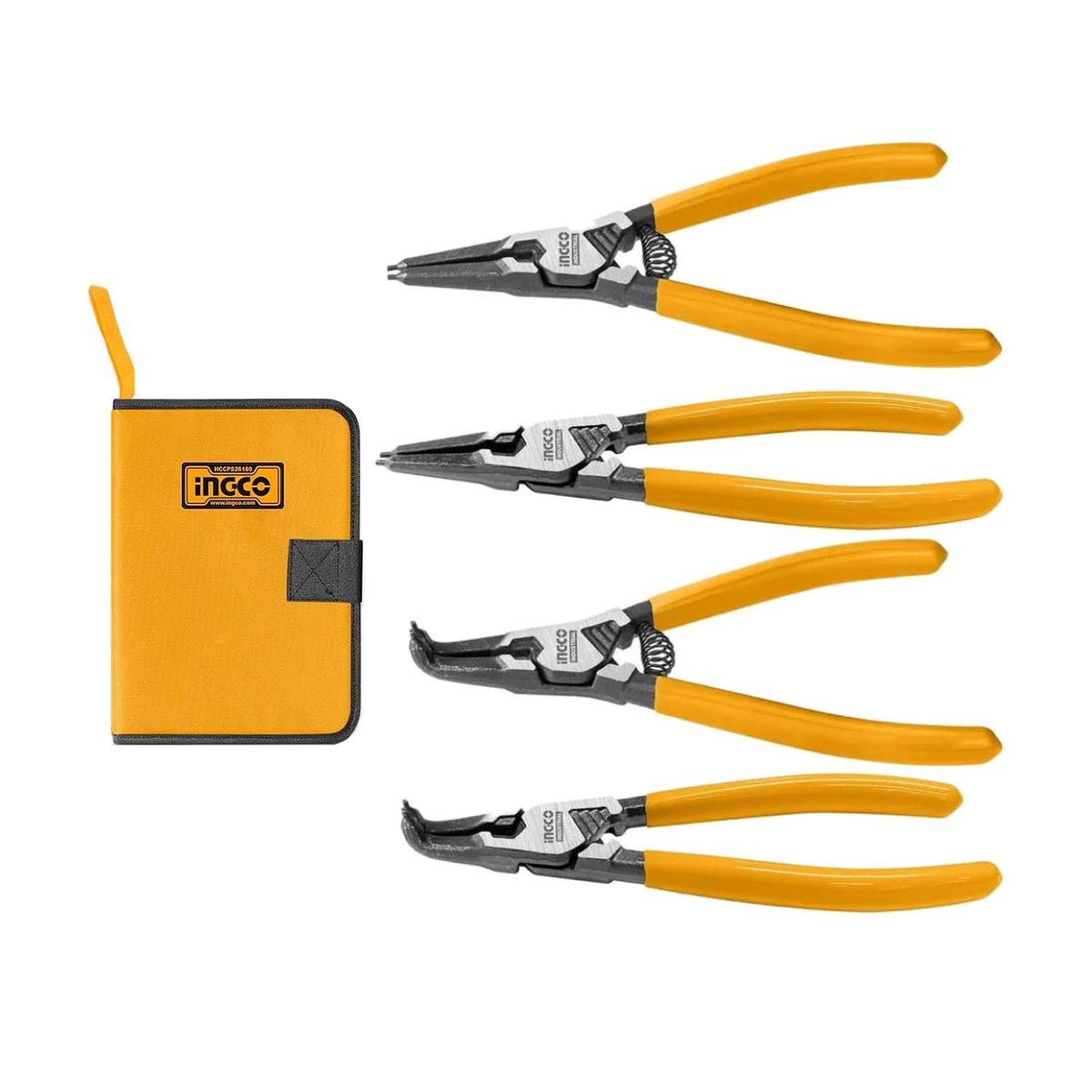 INGCO TOOLS - SET 4 ALICATES DE ANILLO A PRESIÓN7"+ ESTUCHE INGCO AMARILLO