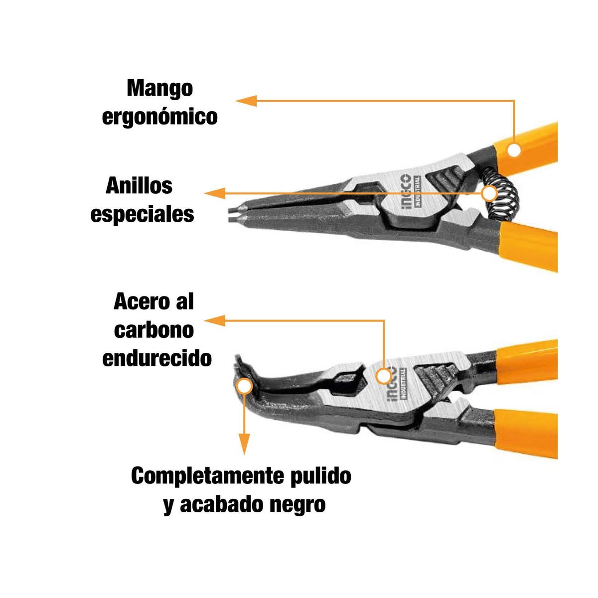 INGCO TOOLS - SET 4 ALICATES DE ANILLO A PRESIÓN7"+ ESTUCHE INGCO AMARILLO