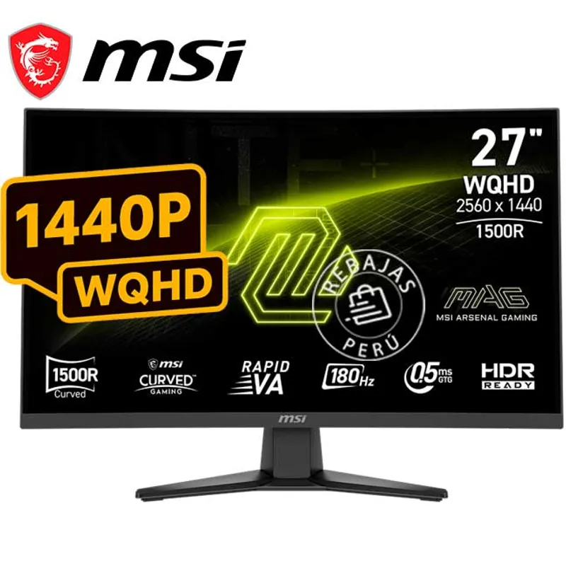 MSI - Monitor MSI MAG 275CQF E18 27″ WQHD Rapid VA 180Hz HDR Adaptive-Sync