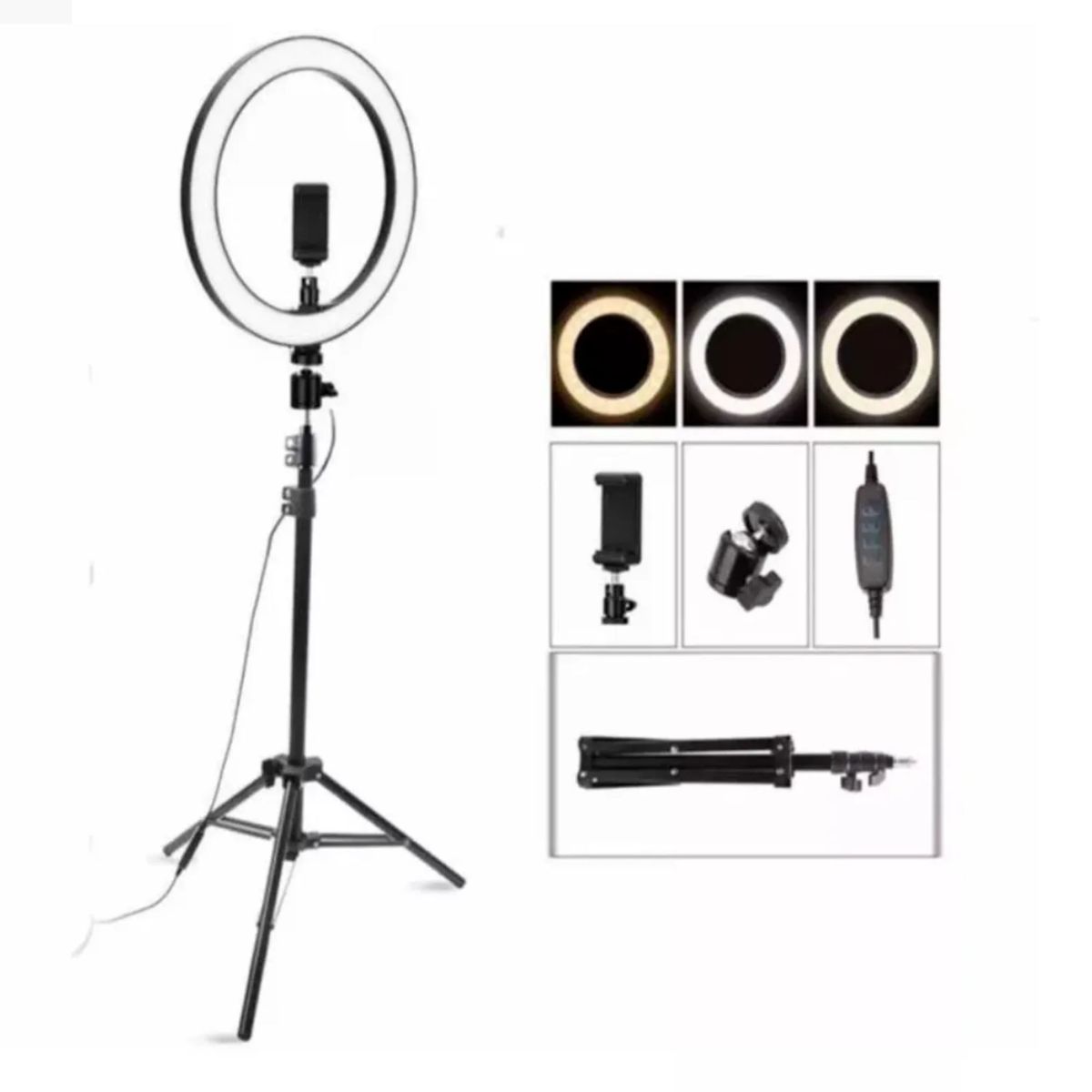 OEM - ARO DE LUZ LED 26 CM + SOPORTE PARA CELULAR + TRIPODE 2 METROS