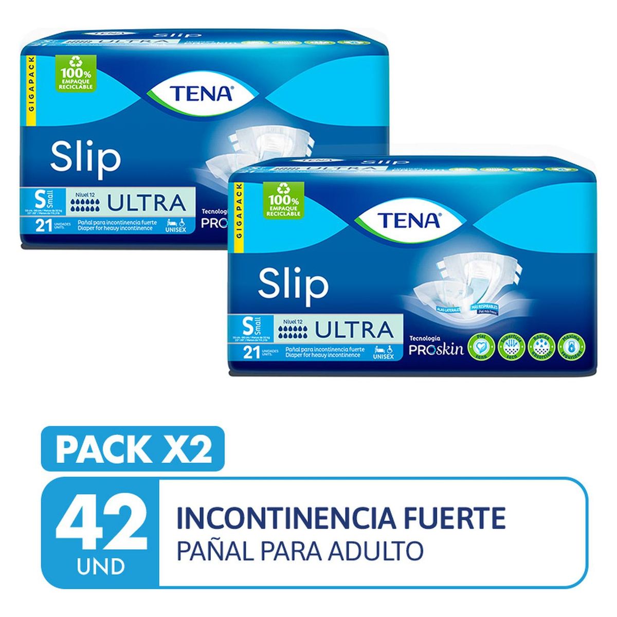 TENA - Pack Pañal Para Adulto Tena Slip Ultra Talla S X 42un