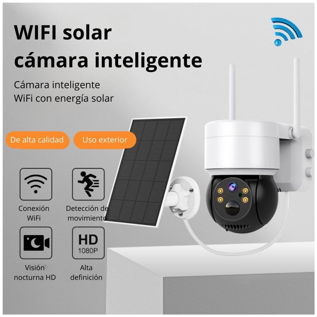 GENERICO - Cámara de Seguridad Solar WiFi 1080P PTZ 360° IP66 con Visión Nocturna Audio Alarma y Sirena