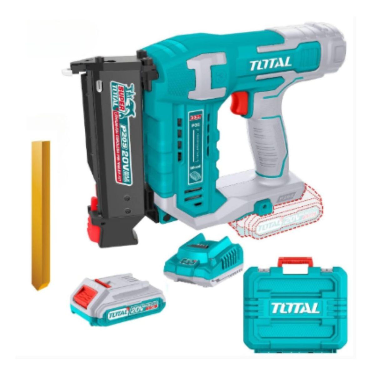 TOTAL TOOLS - Clavadora de Pared 20v + 140 PIN + Bateria y Cargador 2.0AH-TCBNLI3606