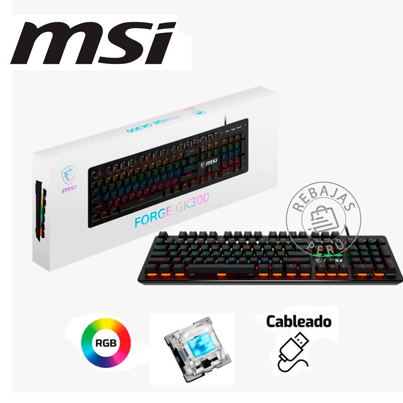 MSI - Teclado Mecánico MSI FORGE GK300 Español RGB con Switches Blue USB