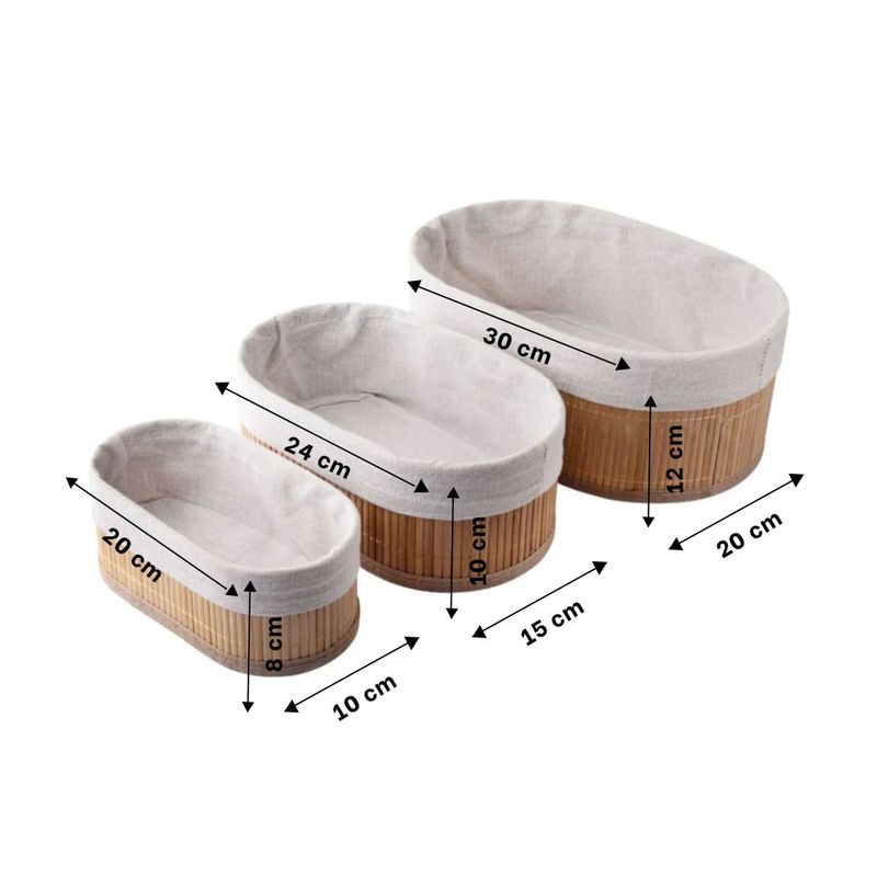 GENERICO - Pack2 Cestas Ovaladas de Bambu y Tela Juego de 3 en Mostaza