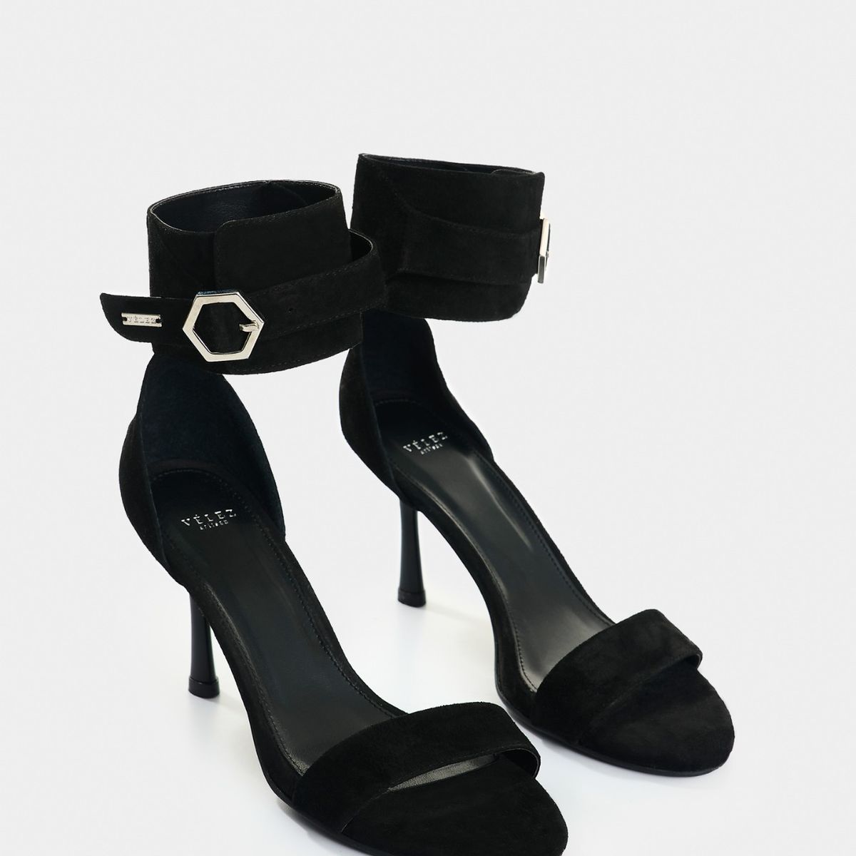 VELEZ - Vélez Sandalia Tacón Cuero Gamuzado Mujer Ophelia Negro