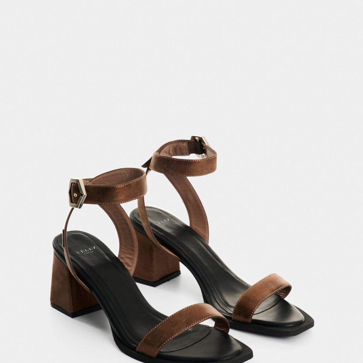 VELEZ - Vélez Sandalia Tacón Terra Cuero Mujer Brillo Bronce