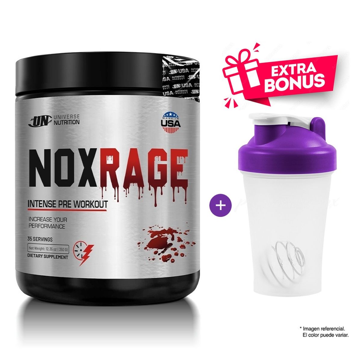 UNIVERSE NUTRITION - Pre Entreno Un Nox Rage 350gr Fruit Punch Shaker