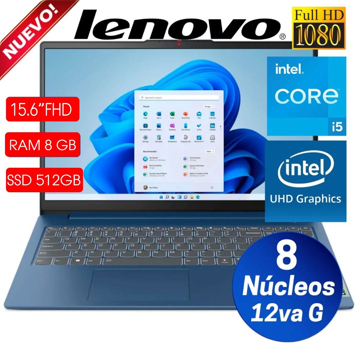 LENOVO - Laptop Lenovo Ideapad Slim 3 15IAH8 Intel Core i5-12450H 8GB RAM 512GB SSD 15.6" FHD - 83ER001CLM