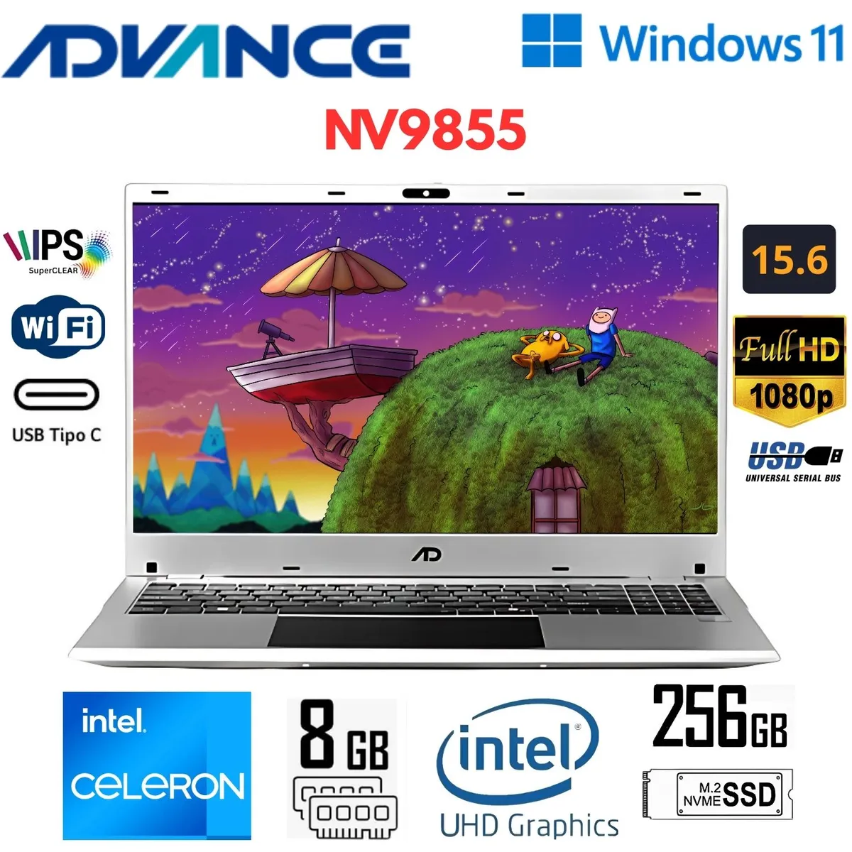 ADVANCE - Laptop Advance NV9855 Intel Celeron Pantalla 156 FHD IPS RAM 8GB SSD 256GB