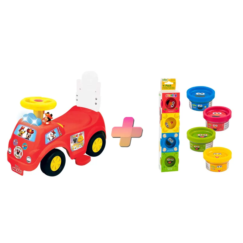 KIDDIELAND - CARRITO MONTABLE PARA NIÑOS MICKEY 3 EN 1 CRECE CON TU BEBÉ Y PLASTILINA DE REGALO