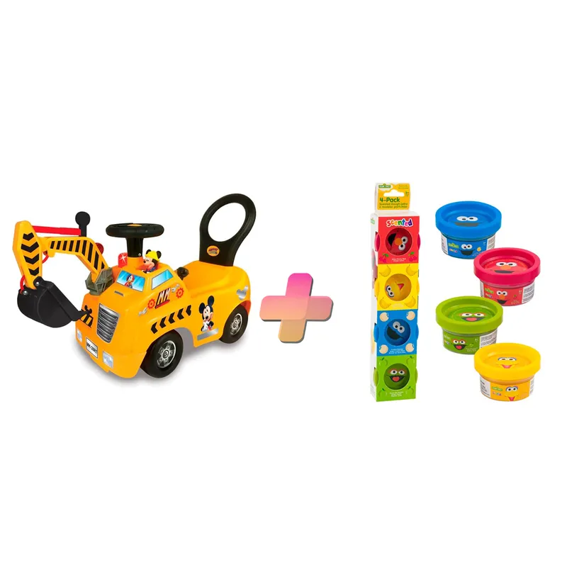 KIDDIELAND - CARRITO MONTABLE PARA NIÑOS GRÚA CONSTRUCTORA DE MICKEY Y PLASTILINA DE REGALO