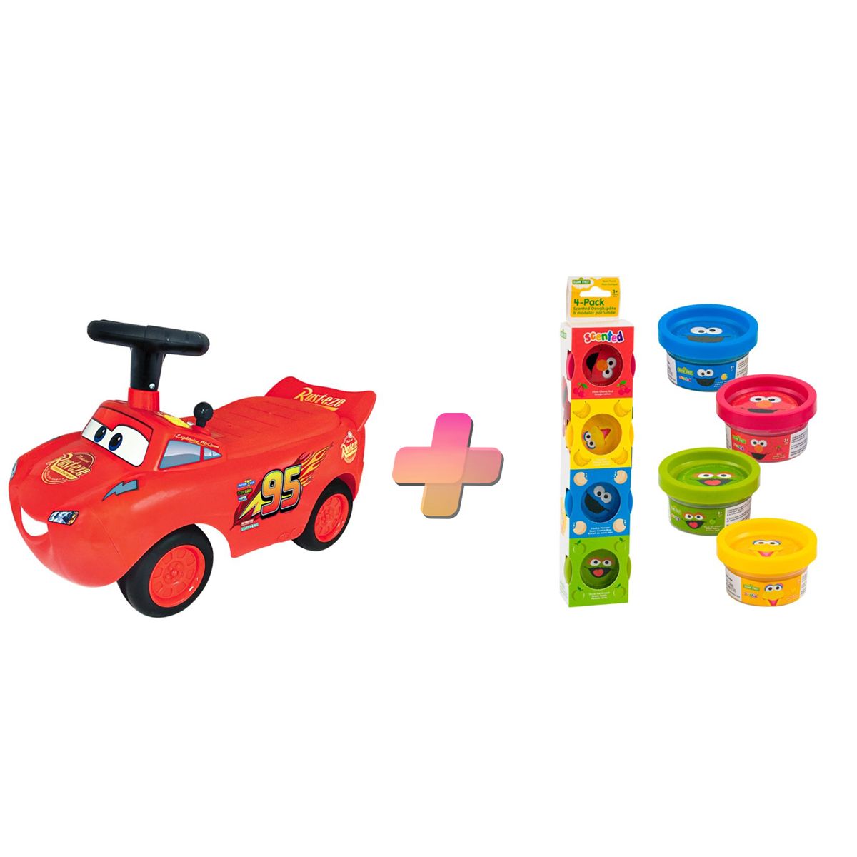 KIDDIELAND - CARRITO CORREPASILLO MONTABLE PARA NIÑOS RAYO MCQUEEN Y PLASTILINA DE REGALO