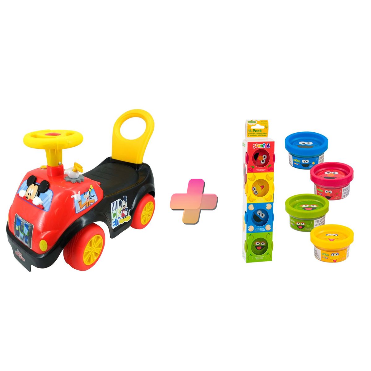 KIDDIELAND - CARRITO CORREPASILLO MONTABLE PARA NIÑOS MICKEY AVENTURERO LUCES Y SONIDOS Y PLASTILINA DE REGALO