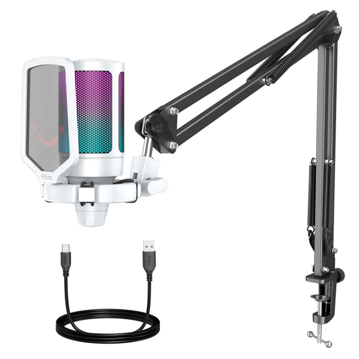 FIFINE - Micrófono Gamer Fifine A6T Blanco con Brazo Condensador